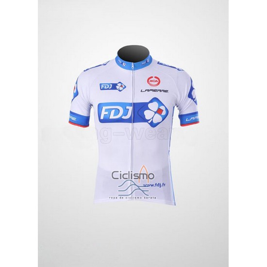 Fdj Ropa Ciclismo Culotte Corto 2010 Mangas Cortas Blanco y Azur